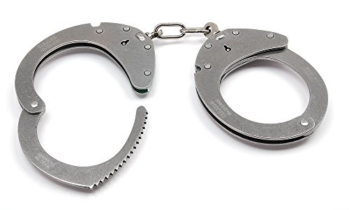 CLEJUSO Polizei-Handschellen mit Kette, Edelstahl rostfrei, vergrößerte Version für kräftigere Handgelenke, Mod. Nr.12A