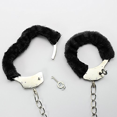 COM-FOUR® Fußfesseln mit Plüsch in schwarz, Fetisch Fessel Handschellen mit Schlüsseln - 4
