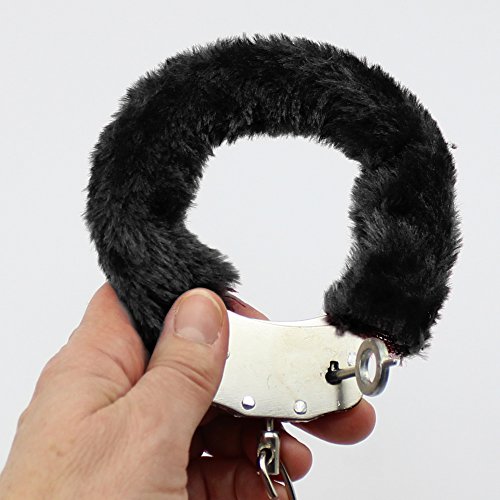 COM-FOUR® Fußfesseln mit Plüsch in schwarz, Fetisch Fessel Handschellen mit Schlüsseln - 3