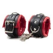 Boowhol Sex Handfesseln Leder gepolstert Schwamm Handschellen / Fußschellen Schwarz Rot Vertellbar Bondage SM Sex Spielzeug für Damen Männer (Hand) - 1