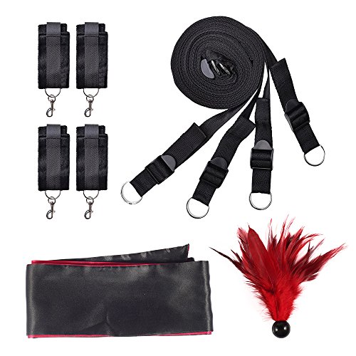 Fesseln Bondage mit Augenbinde und Federkitzler, Bettfesseln Set Hands chellen fesseln für Fesselset Liebhaber(3 Satz) - 2