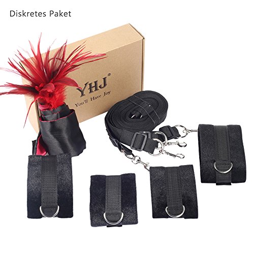 Fesseln Bondage mit Augenbinde und Federkitzler, Bettfesseln Set Hands chellen fesseln für Fesselset Liebhaber(3 Satz) - 6