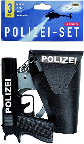 Polizei- Set mit Pistole, Halfter und Handschellen, 3-teilig